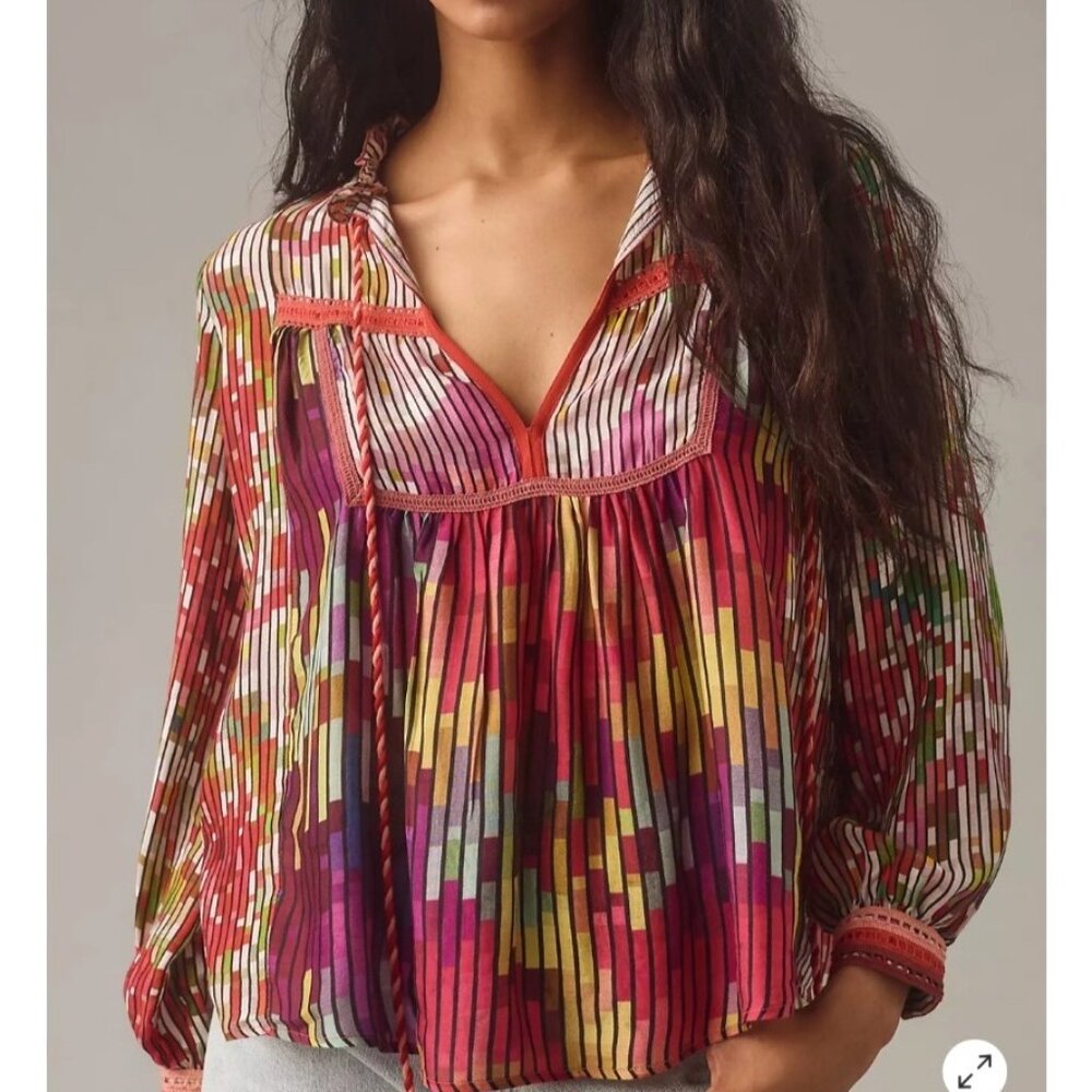 Anthropologie Conditions Apply Top Small Colorful Peasant Boho Poet Cottage - Picture 1 of 14